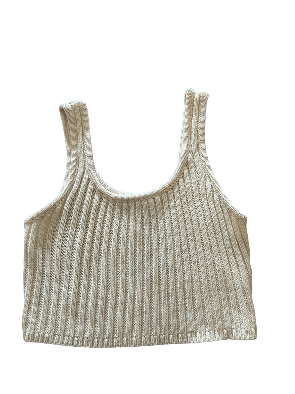 Sabo Cream Ribbed Knit Cropped Vacation Boho Festival Minimalist Tank Top- XS